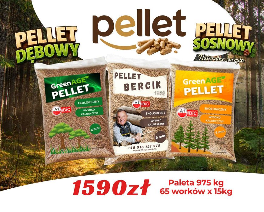 Wysokiej jakości Pellet Sosnowy oraz Dębowy - 975 KG - 65 Worków x 15 kg - Śląsk