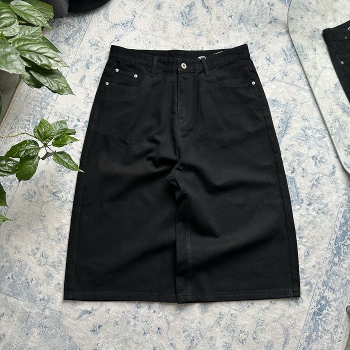 Baggy total black jeans jorts shorts y2k sk8  широкі оверсайз racer jaded balenci bootcut чорні довгі джинсові шорти реп беггі багги