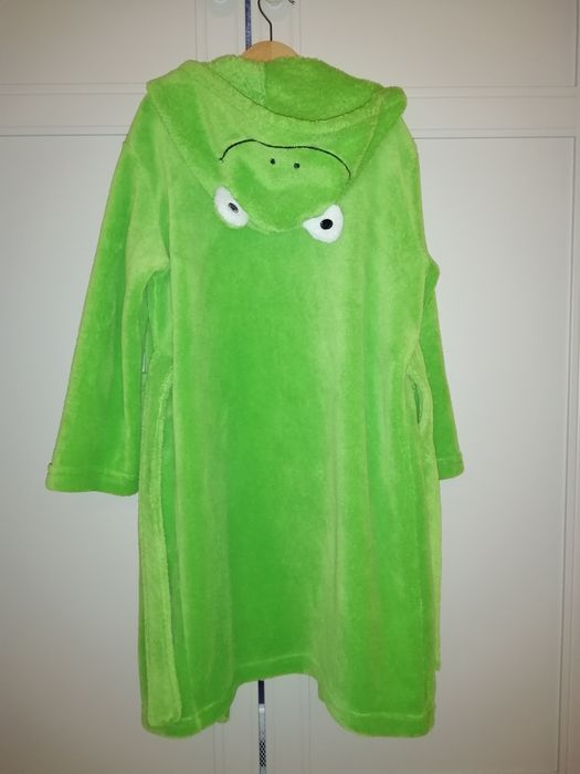 Szlafrok r. 128/134 zielony żaba żabka z kapurem wiązany