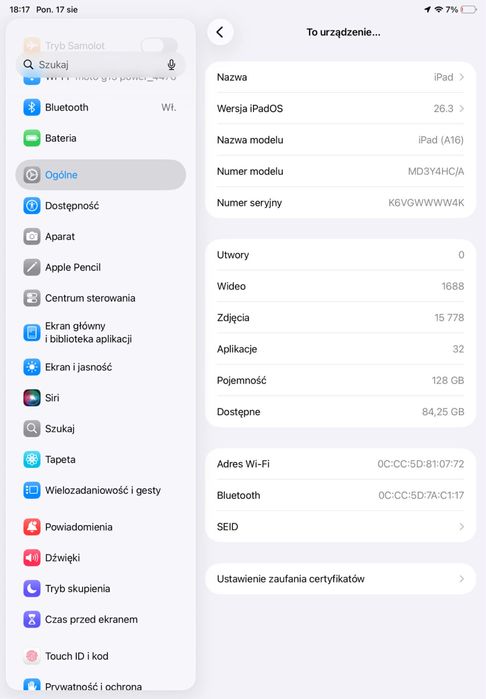 Apple iPad A16 128GB WiFi + Logitech Combo Touch + Zagg Stylus Pro 2 + Mysz