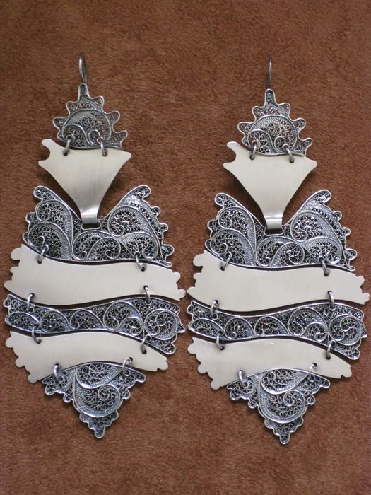 Brincos Artesanal Filigrana em Prata Maciça de Lei 835`/.. C/Contraste