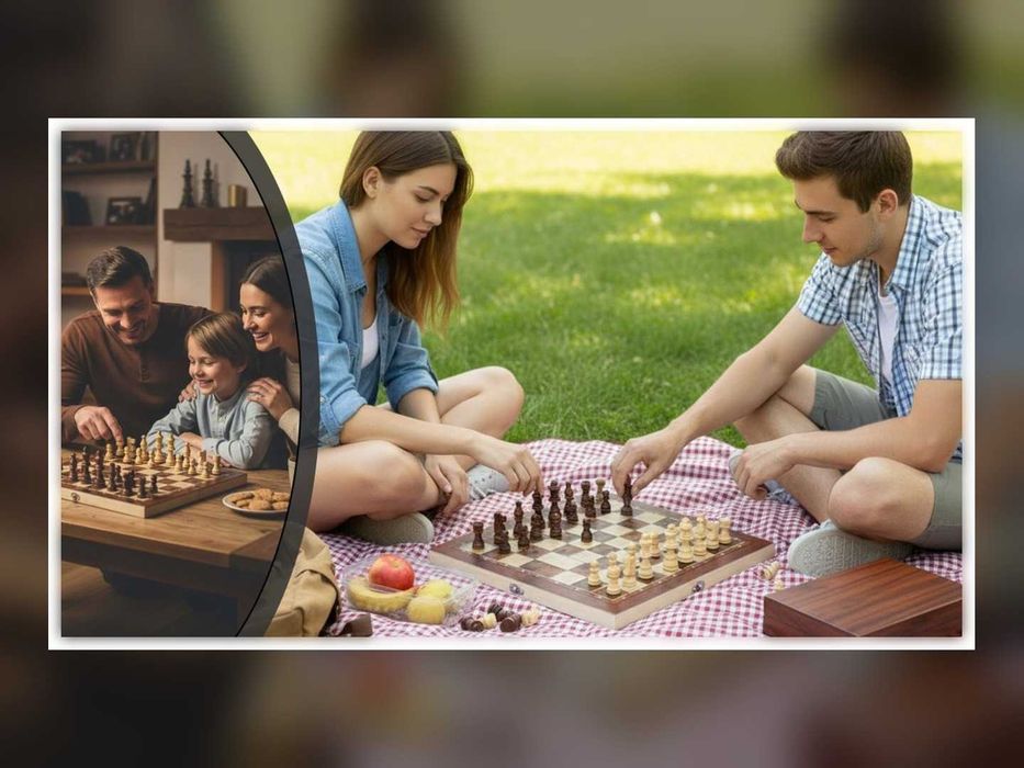 Nowy Zestaw Gier Drewnianych 3w1 Szachy Warcaby Backgammon 34 Cm
