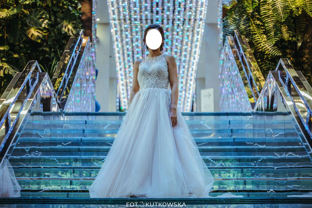 Suknia ślubna Lanesta Seychella błyszcząca 34/36 plus dodatki