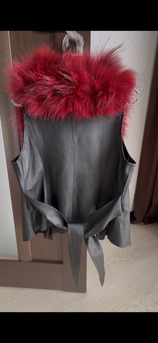 Y2K glam шкіряний жилет з натуральним хутром, 2000s