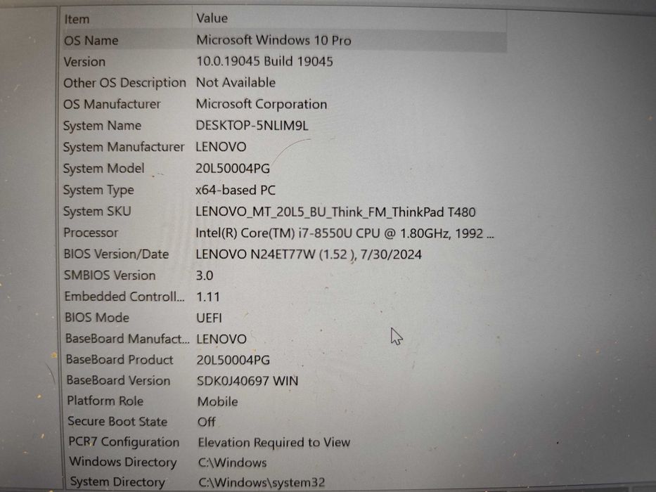 Lenovo ThinkPad T480 - I7 16GB SSD256