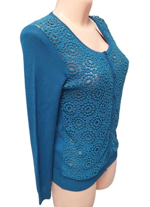 Niebieski ażurowy sweter rozpinany, R. M/L