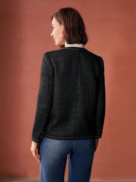 Kurtka Tweedowa Elegancka Cekinowa Czarna Premium Motf M 38