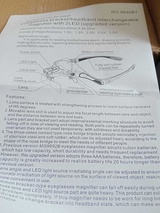 Lupa de Cabeça Profissional c/ 2 LEDs e 5 Lentes – NOVA (Versão Upgrade)