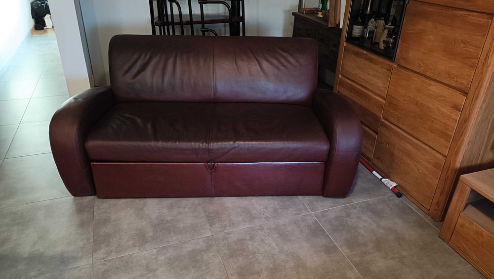 Komplet skórzany - sofa + fotel i pufa