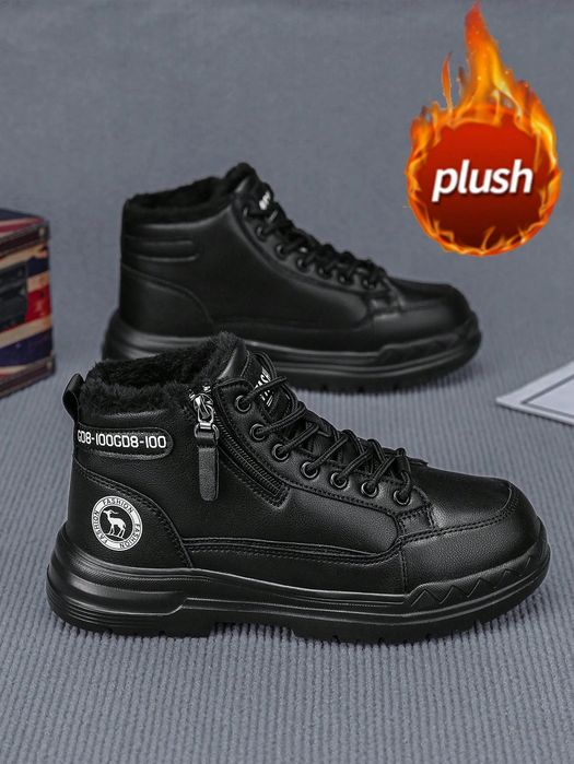 Sneakersy męskie czarne ocieplane futrem sznurowane zimowe wysokie 42