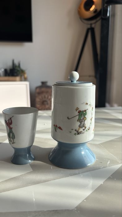 Vista Alegre – Conjunto Vintage Golf | Taça para Ovo + Pote com Tampa