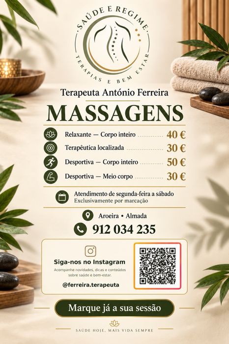 Massagens relaxantes, terapêuticas e desportivas | Aroeira