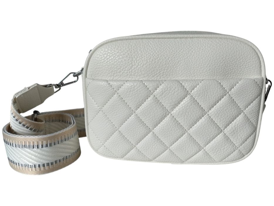 Torebka Damska Biała Mała Listonoszka Na Ramię, Kuferek