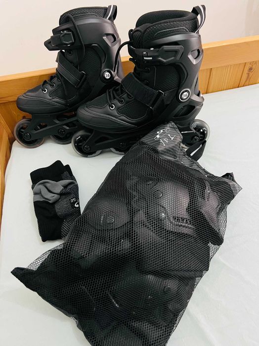 Patins Oxelo Tam. 36 + Kit de Proteção Feminino (Novo) – 70€
