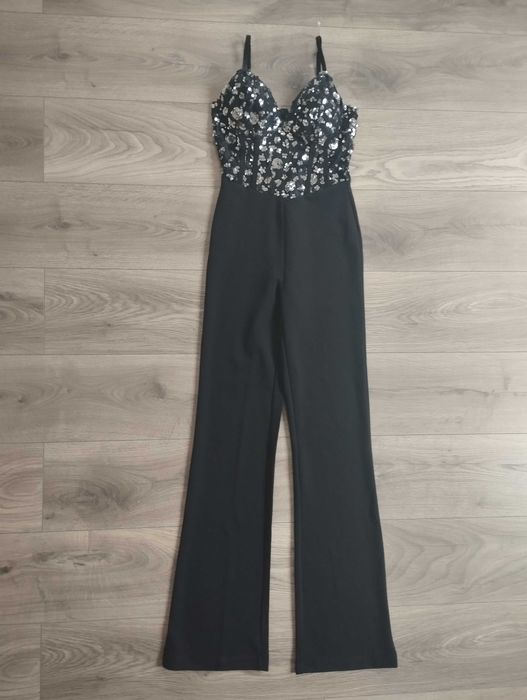 AMISU Kombinezon damski długi czarny na ramiączkach  rozmiar XS 34