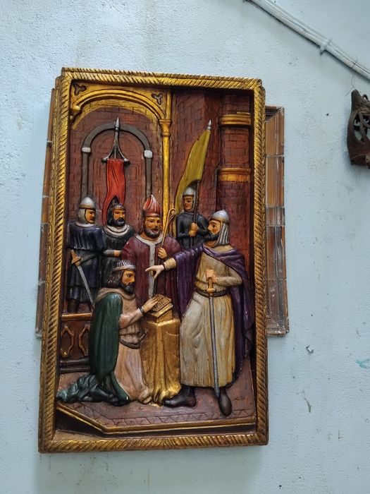 Retábulo obra em madeira ,cena mediaval