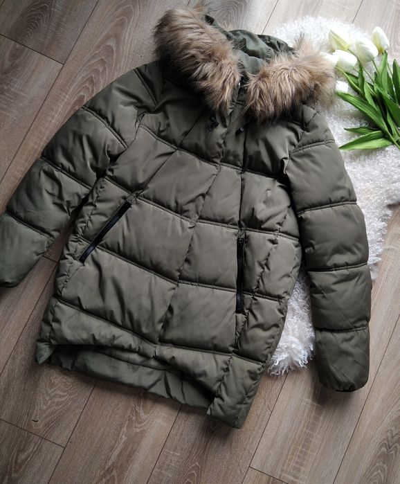 kurtka khaki puffer pikowana z kapturem