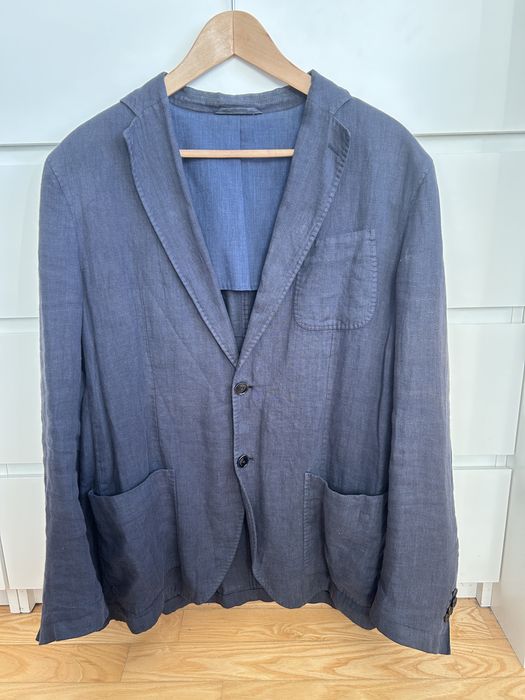 Lniana marynarka meska (100% len) w kolorze granatowym.