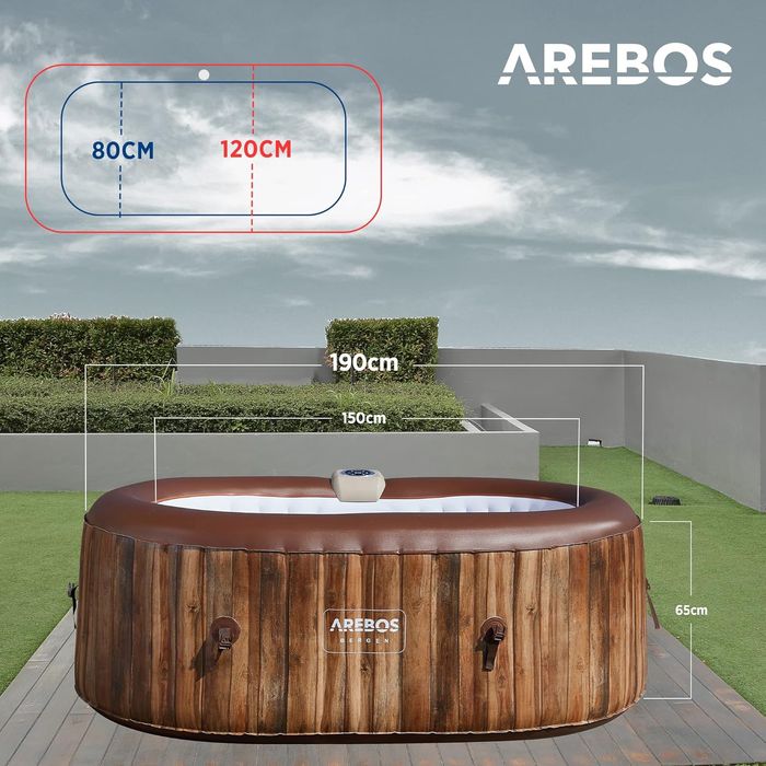 Jacuzzi Arebos Whirlpool | SPA insuflável | Interior e exterior, 90 jatos, com aquecimento, 550 litros, Incl. Cobertura