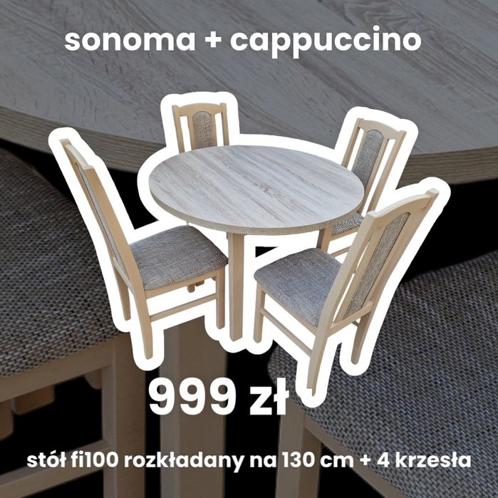 Nowe: Stół okrągły + 4 krzesła, różne kolory, transport cała POLSKA