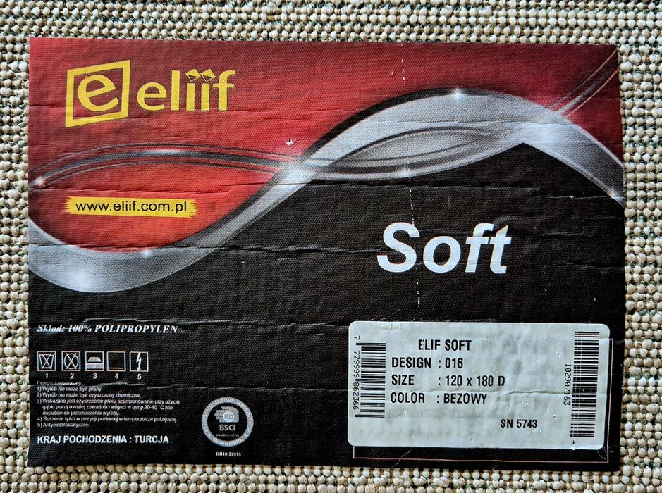 Turecki Dywan Elif Soft 016 Beżowy 180 x 120 cm