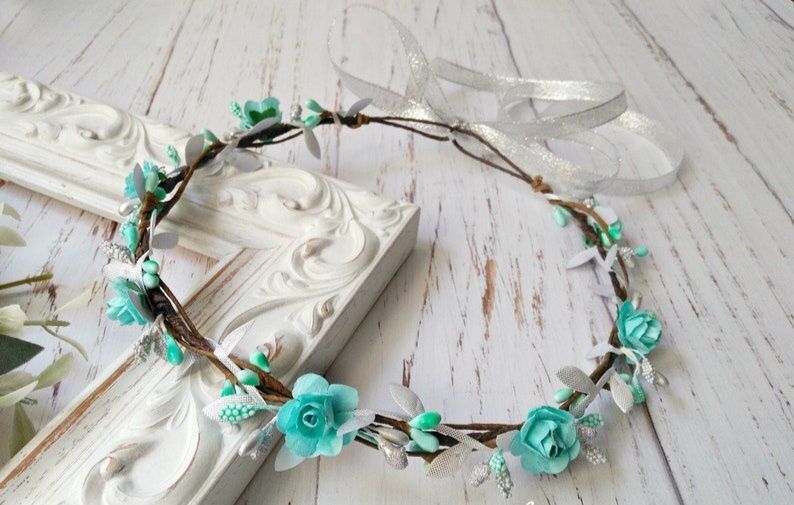 Boho kwiatowa opaska na głowę: wianek MIĘTOWY  ślubny z  kwiatów