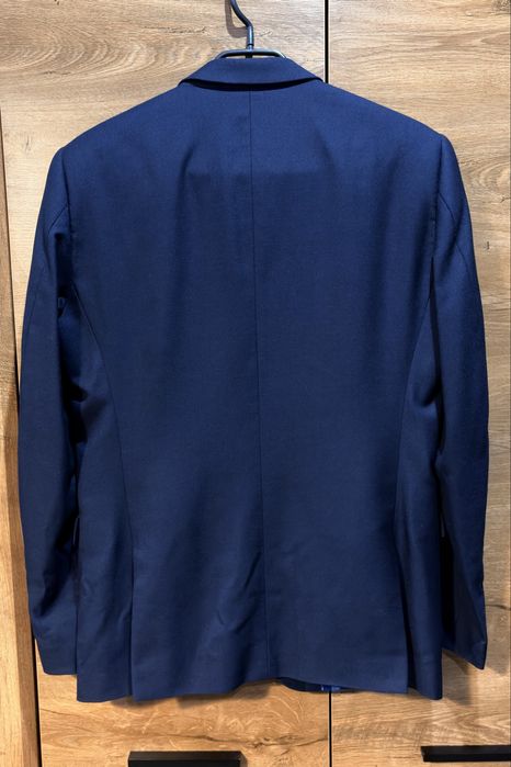 Granatowy garnitur męski, marynarka jednorzędowa, rozmiar S-M 170/48/86, slim fit