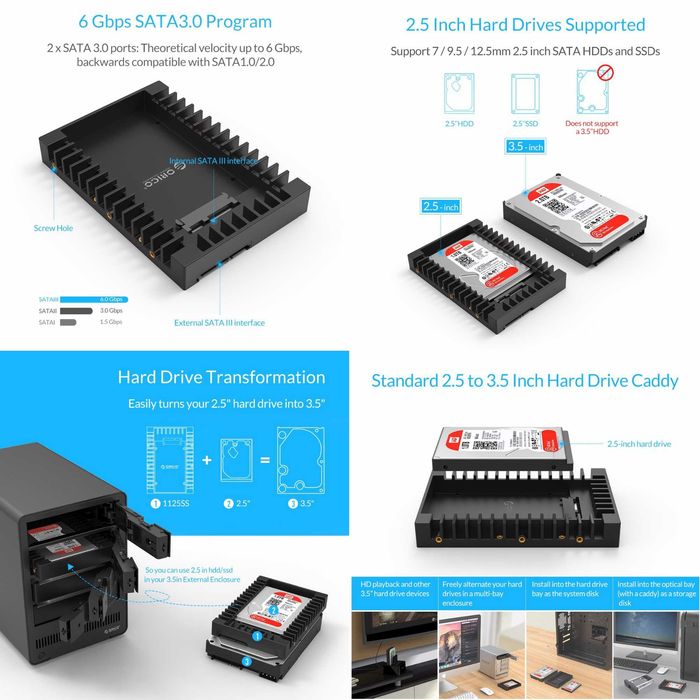 Фрейм переходник на 1 - 6 дисков 2,5" и 3,5" HDD SSD U.2/SAS/SATA