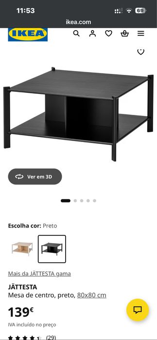 Mesa centro IKEA JATTESTA preta