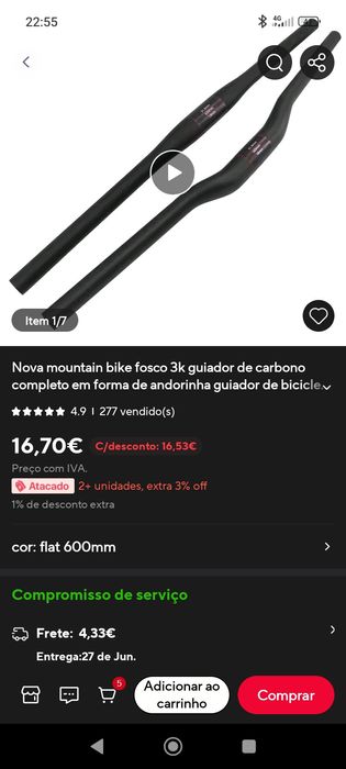 Volante carbono BTT guiador 74cm