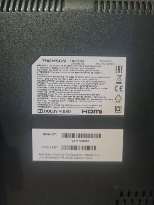 2x Telewizor Thomson 32" | DVB-T2/HEVC | Komplet z Uchwytem ściennym!