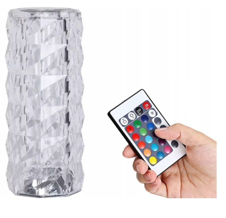 Kryształowa lampa świecąca LED RGB róża mieniąca się USB-C dotyk DAIMOND + pilot
