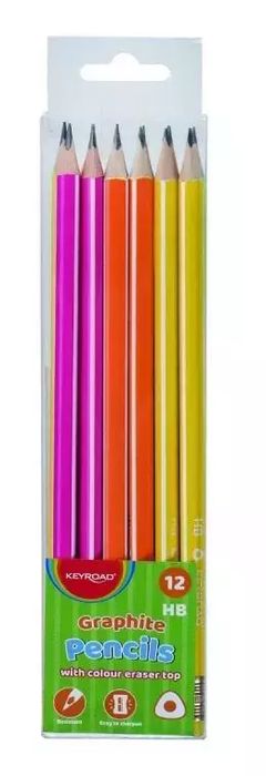 Ołówek Hb Z Gumką Trójkątny Neonowy 12Szt. Nowy Produkt