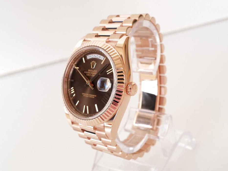 Rolex Day-Date 40 Rose Gold 18K Chocolate Brown Roman Dial