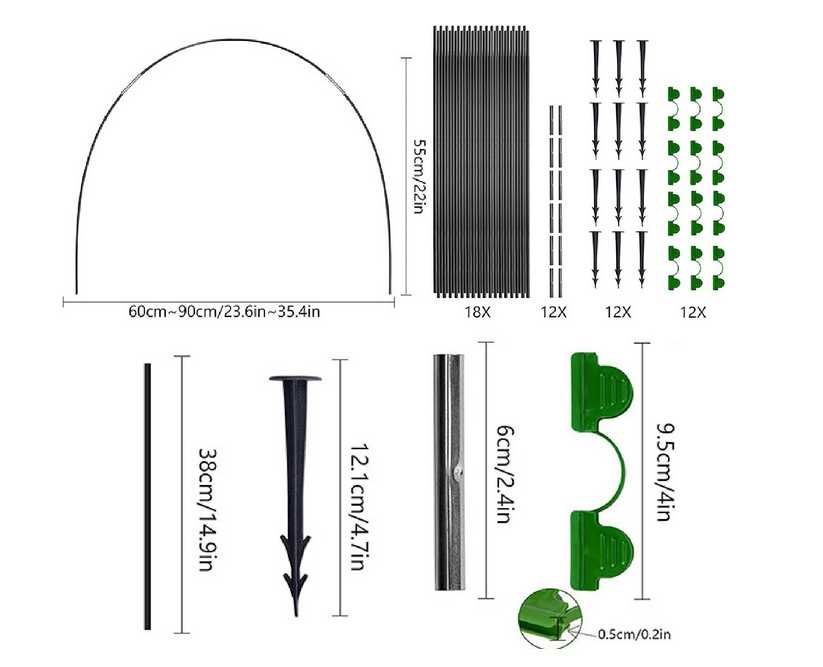 Szklarnia tunel, łuki tunelowe, klipsy