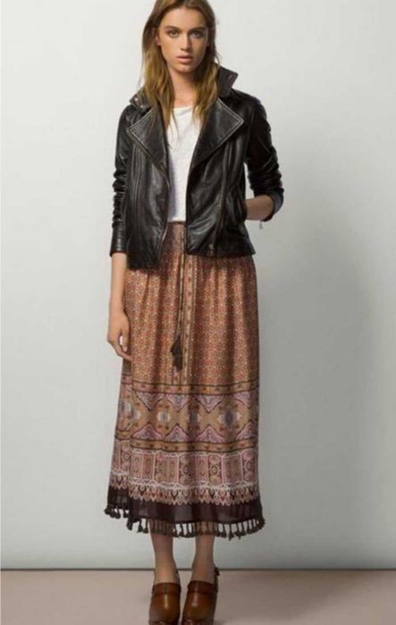 Massimo Dutti длинная юбка с бахромой размер S M шелк вискоза