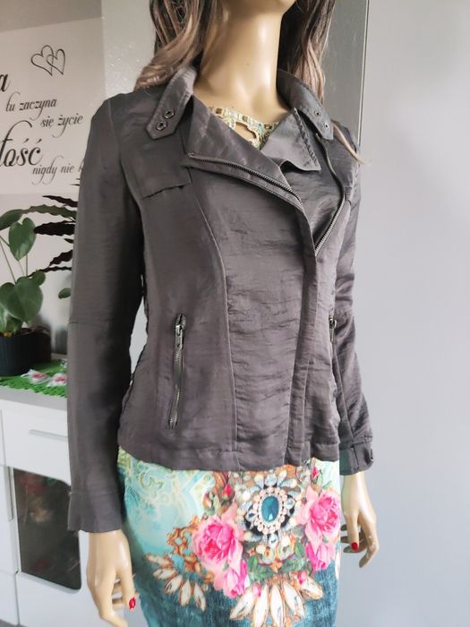 Grafitowa damska kurtka przejściowa wiosenna jesienna lekka rozmiar 38