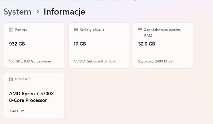 Nowy komputer Ryzen  7 5700x 32GB ram RTX 3080
