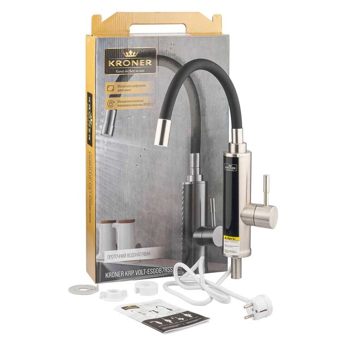 Проточний водонагрівач Kroner 087RSS з дисплеєм, 3 кВт + шланг 60 см