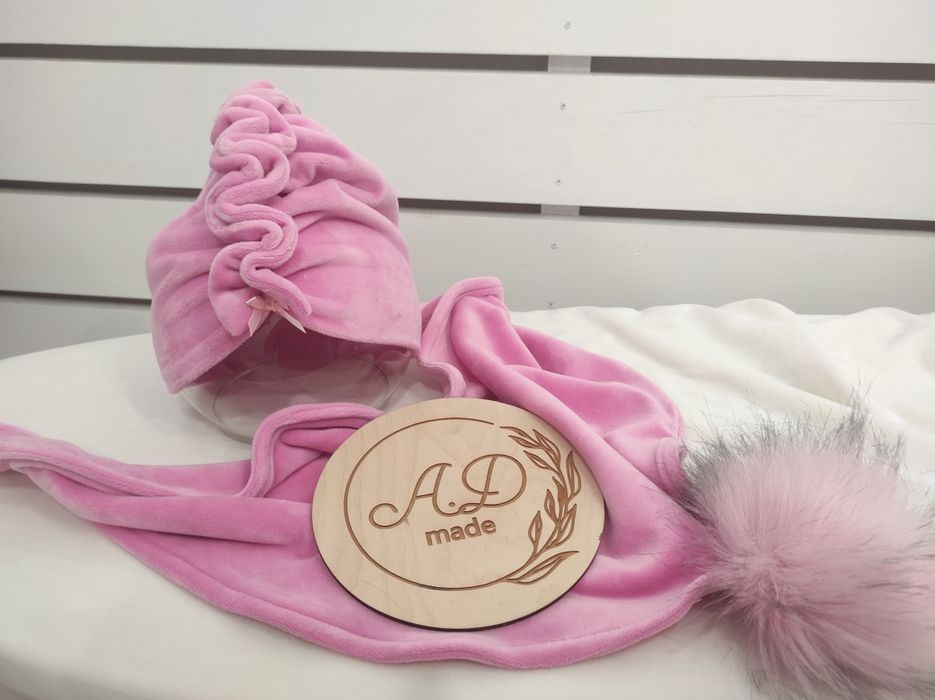 Czapka turban + chusta pompon Welur
