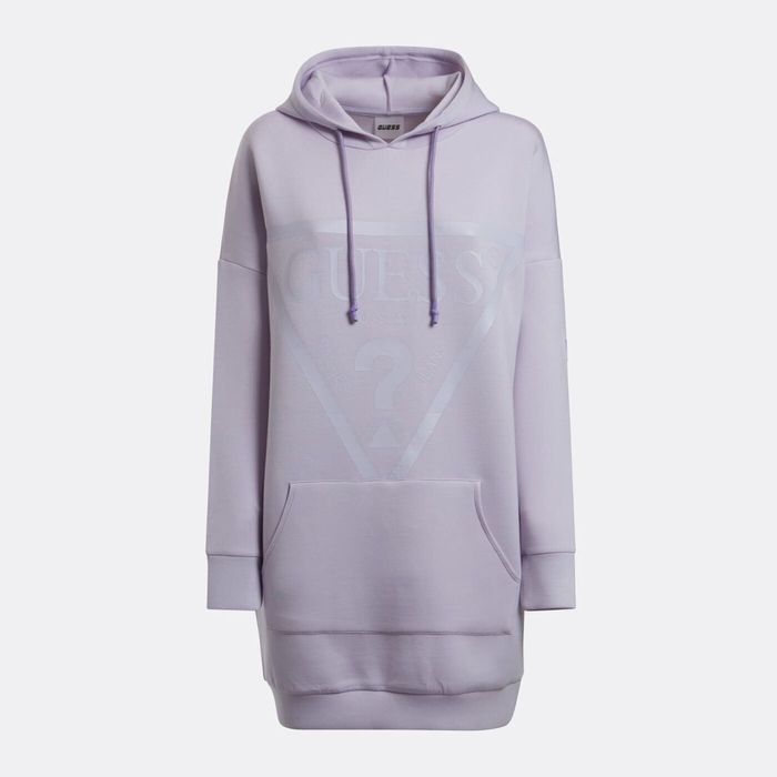 Długa bluza damska z kapturem GUESS, oversize, pastelowa fioletowa, M
