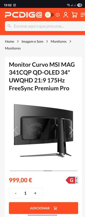 Monitor gamer gaming 34 oled curvo MSI 175hz