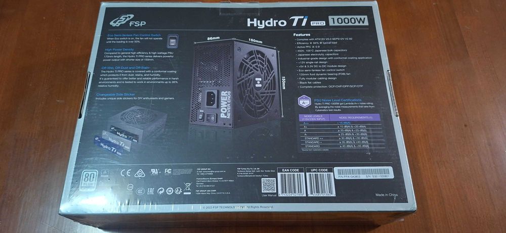 FSP Hydro Ti Pro 1000W ATX 3.0 com 12VHPWR 10 Years Warranty