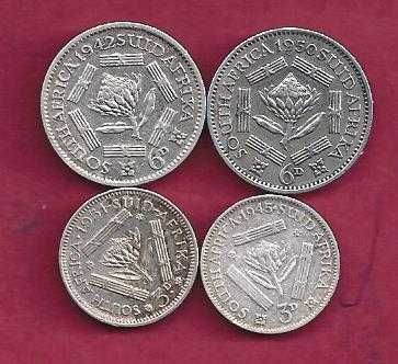 LOTE   4     MOEDAS   Africa do Sul 3D  e 6 D  Prata  div datas