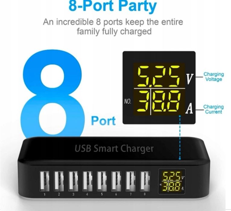 Szybka Ładowark sieciowa 8xUSB portów zasilacz