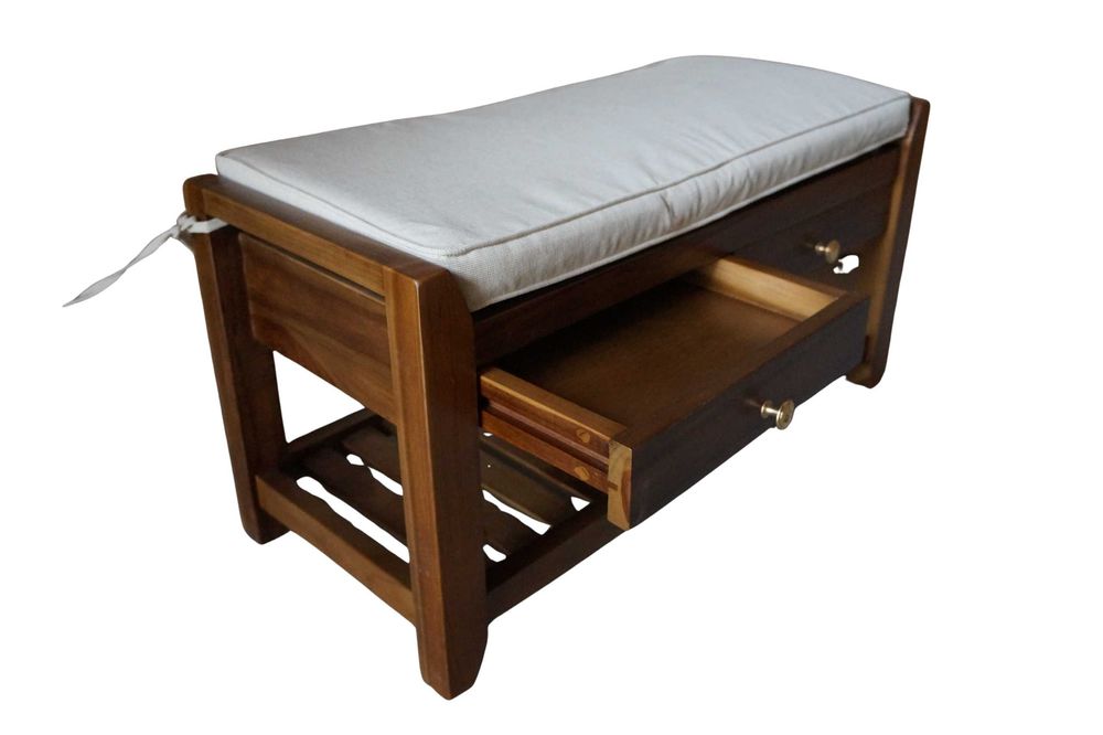 Drewniana ławka siedzisko krzesło Teak z poduszką szufladami 80 cm