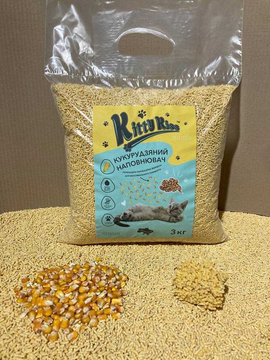 Кукурудзяний наповнювач для котів комкуючий наполнитель 3 кг