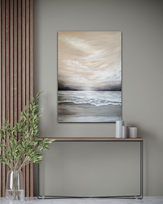 Obraz 100 x 70 cm ręcznie malowany nowoczesna abstrakcja ze złotem