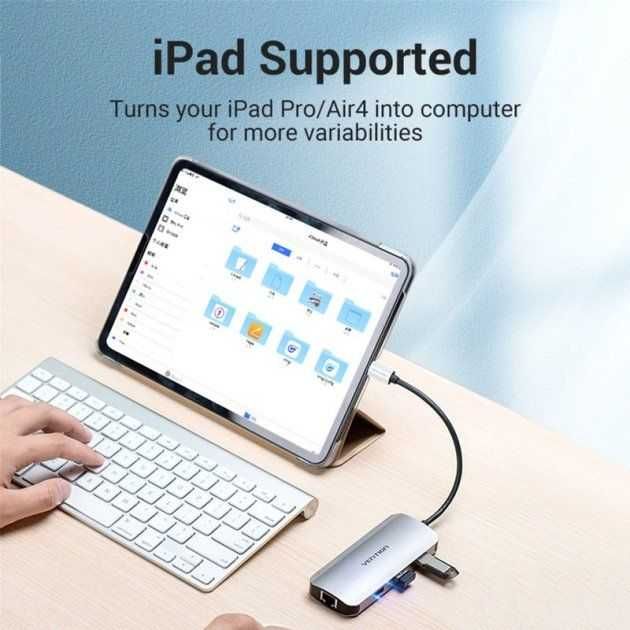 USB-хаб Vention USB3.1 Type-C > HDMI/USB 3.0x3/RJ45/PD 100W Hub 6-in-1