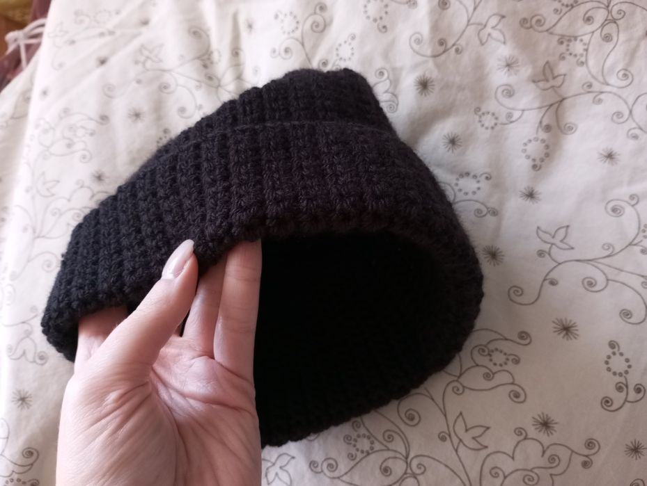 Czapka jesień zima prążki handmade na szydełku